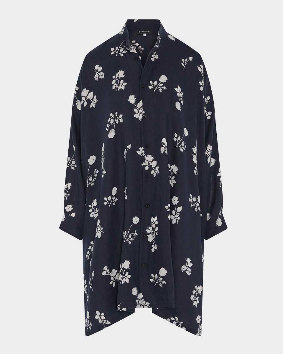 Wide A-Line Collarless Shirt With Slits (Very Long Length)